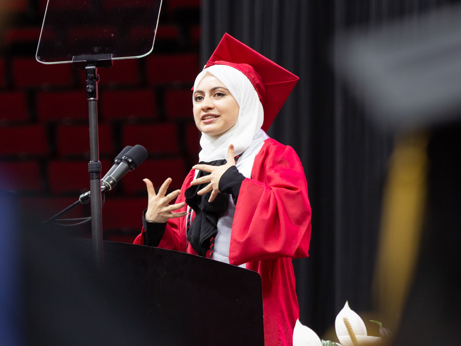 Fall 2022 Student Speaker Maab Aldulimy addressed graduates.